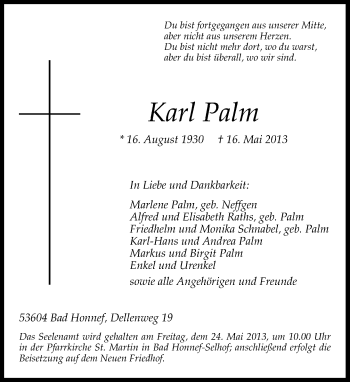 Anzeige von Karl Palm von General-Anzeiger Bonn