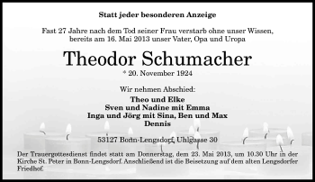 Anzeige von Theodor Schumacher von General-Anzeiger Bonn