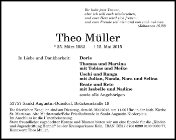 Anzeige von Theo Müller von General-Anzeiger Bonn