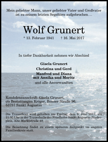 Anzeige von Wolf Grunert von General-Anzeiger Bonn