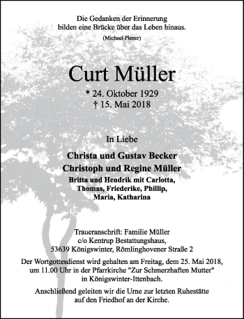 Anzeige von Curt Müller von General-Anzeiger Bonn