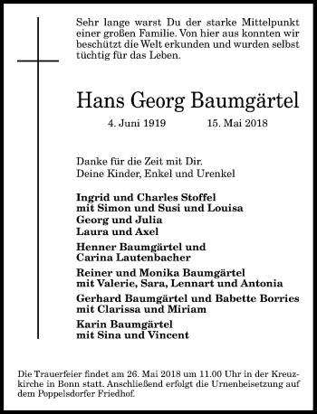 Anzeige von Hans Georg Baumgärtel von General-Anzeiger Bonn