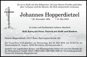 Anzeige von Johannes Hopperdietzel von General-Anzeiger Bonn