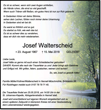 Anzeige von Josef Walterscheid von General-Anzeiger Bonn
