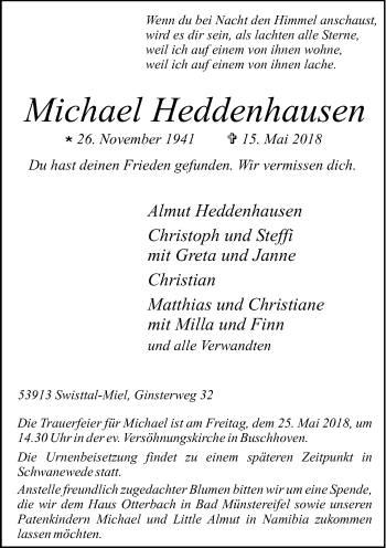 Anzeige von Michael Heddenhausen von General-Anzeiger Bonn