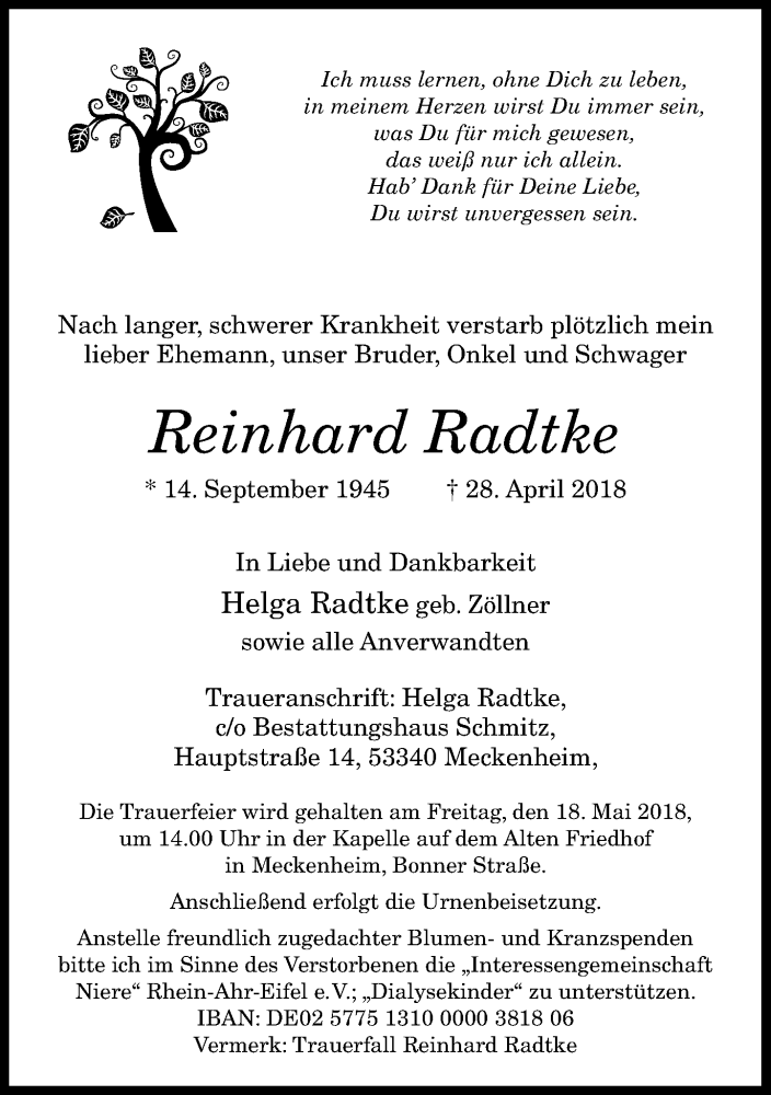 Traueranzeigen Von Reinhard Radtke GA Trauer De