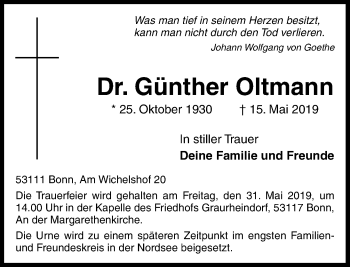 Anzeige von Günther Oltmann von General-Anzeiger Bonn