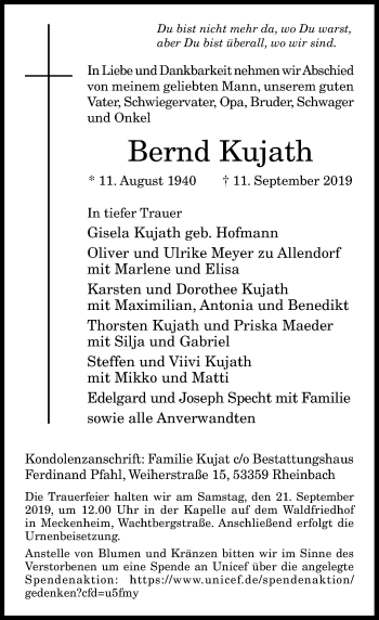 Traueranzeigen Von Bernd Kujath Ga Trauer De