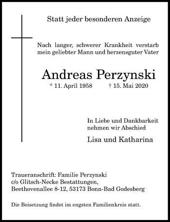Anzeige von Andreas Perzynski von General-Anzeiger Bonn