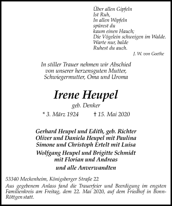 Anzeige von Irene Heupel von General-Anzeiger Bonn