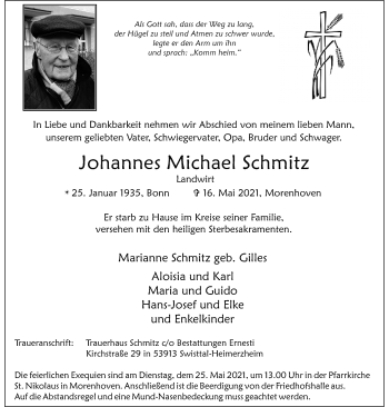 Anzeige von Johannes Michael Schmitz von General-Anzeiger Bonn