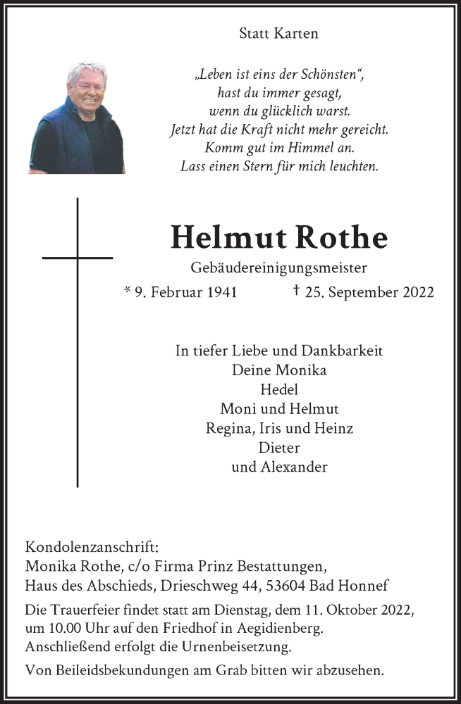 Traueranzeigen Von Helmut Rothe Ga Trauer De