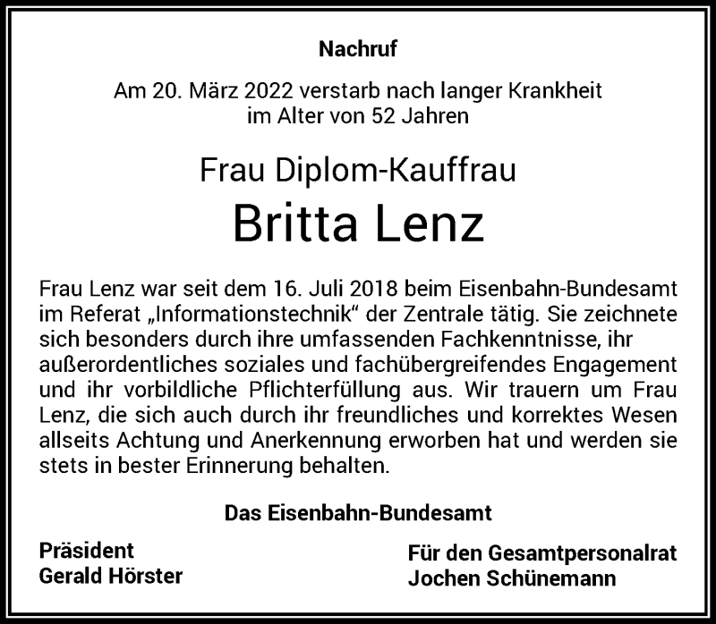 Traueranzeigen Von Britta Lenz Ga Trauer De