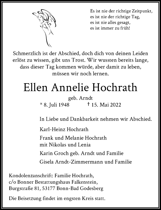 Anzeige von Ellen Annelie Hochrath von General-Anzeiger Bonn