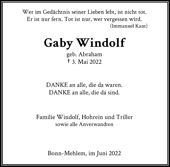 Traueranzeigen Von Gaby Windolf Ga Trauer De