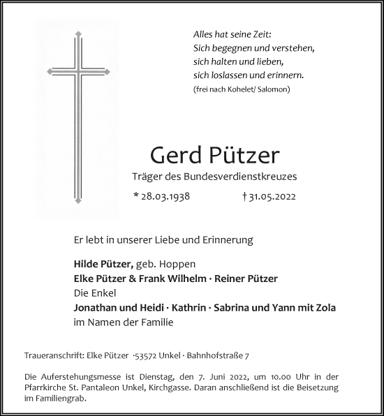 Traueranzeigen Von Gerd P Tzer Ga Trauer De