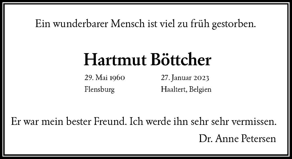 Traueranzeigen von Hartmut Böttcher ga trauer de