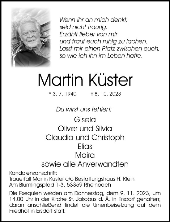 Traueranzeigen Von Martin K Ster Ga Trauer De