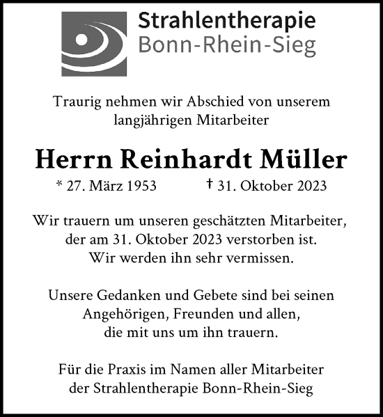 Traueranzeigen von Reinhardt Müller ga trauer de