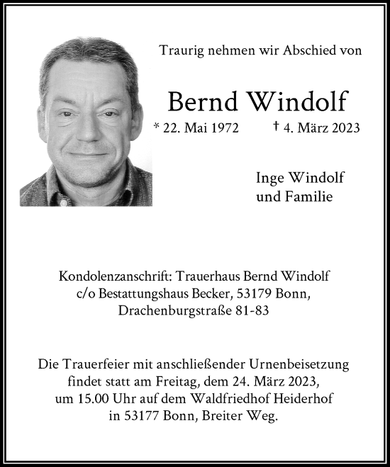 Traueranzeigen Von Bernd Windolf Ga Trauer De