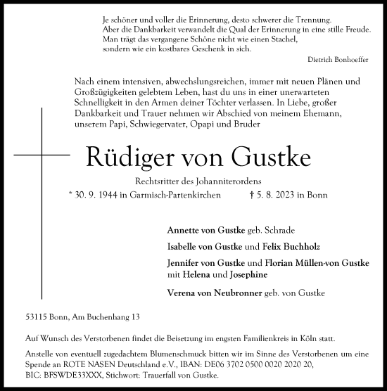 Traueranzeigen Von R Diger Von Gustke Ga Trauer De