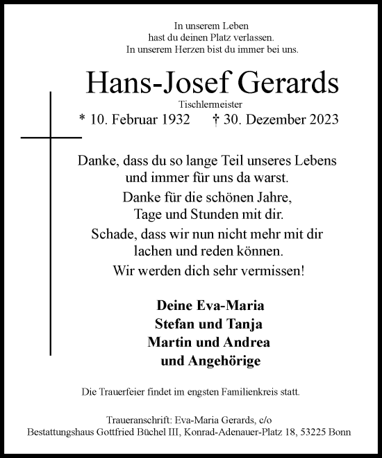 Traueranzeigen Von Hans Josef Gerards Ga Trauer De