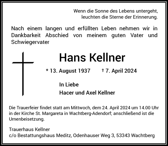 Anzeige von Hans Kellner von General-Anzeiger Bonn