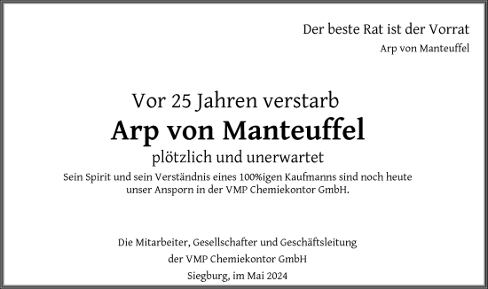Anzeige von Arp von Manteuffel von General-Anzeiger Bonn