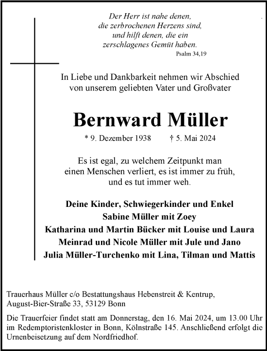 Anzeige von Bernward Müller von General-Anzeiger Bonn