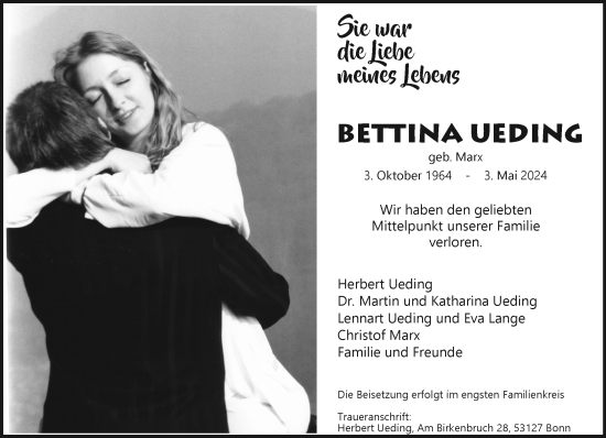Anzeige von Bettina Ueding von General-Anzeiger Bonn