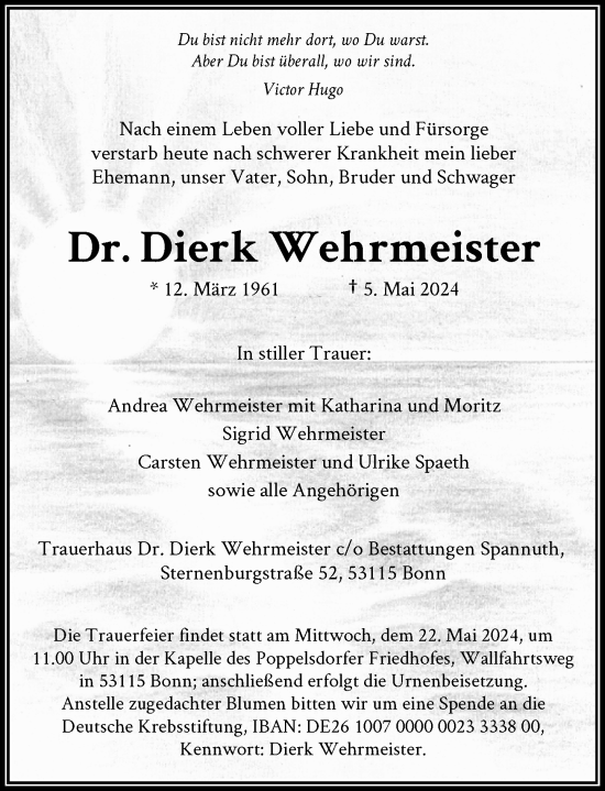 Anzeige von Dierk Wehrmeister von General-Anzeiger Bonn