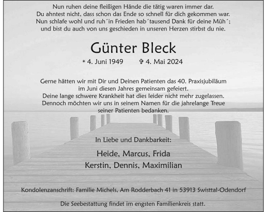 Anzeige von Günter Bleck von General-Anzeiger Bonn