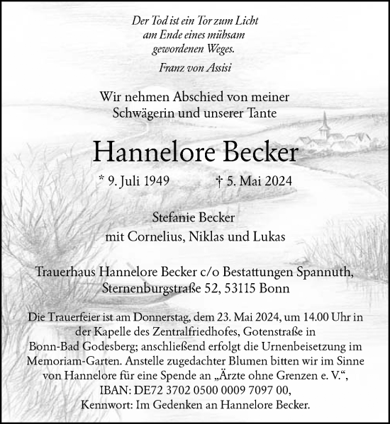 Anzeige von Hannelore Becker von General-Anzeiger Bonn