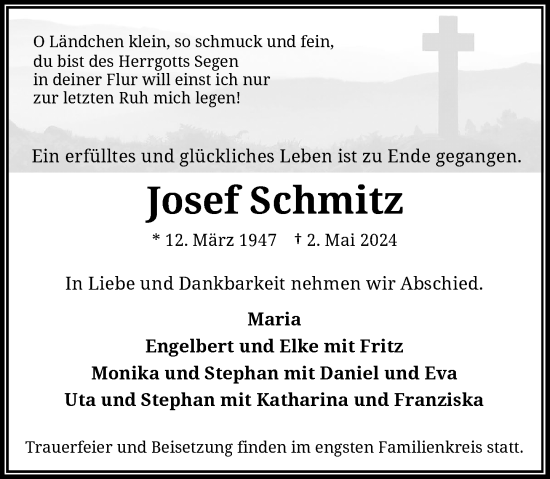 Anzeige von Josef Schmitz von General-Anzeiger Bonn