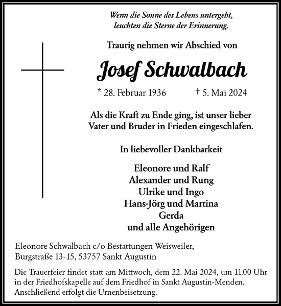 Anzeige von Josef Schwalbach von General-Anzeiger Bonn