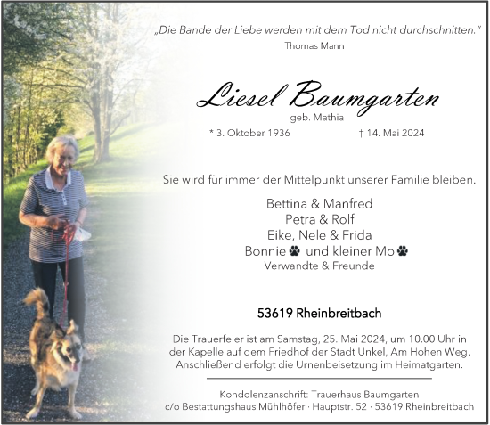 Anzeige von Liesel Baumgarten von General-Anzeiger Bonn