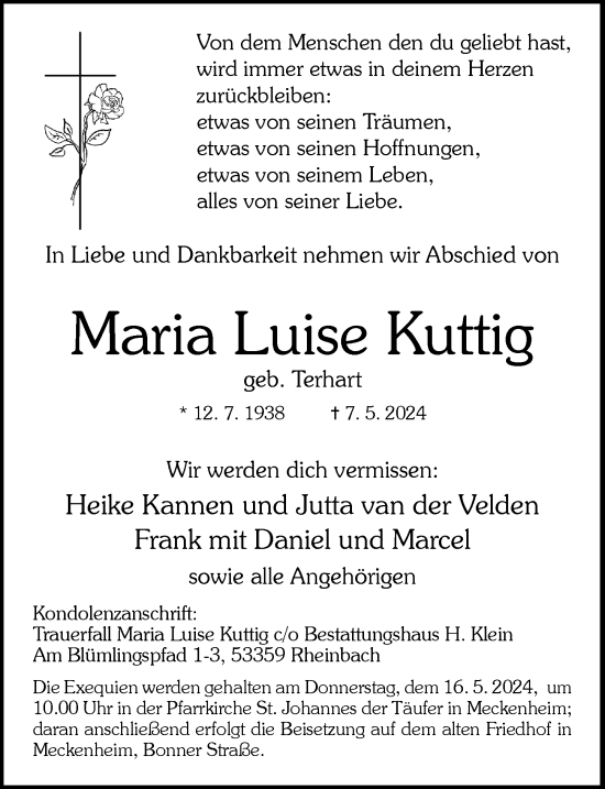 Anzeige von Maria Luise Kuttig von General-Anzeiger Bonn