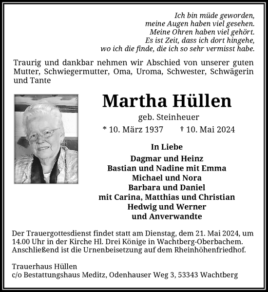 Anzeige von Martha Hüllen von General-Anzeiger Bonn