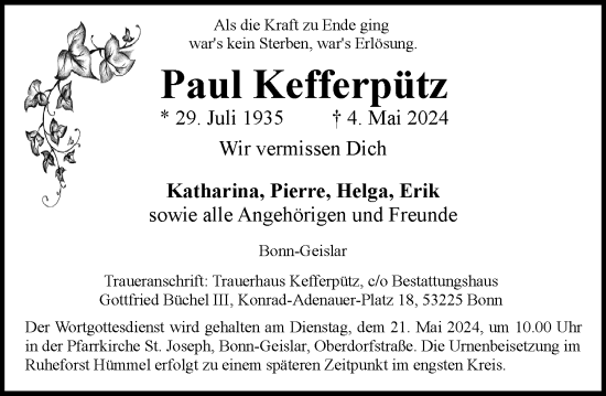 Anzeige von Paul Kefferpütz von General-Anzeiger Bonn