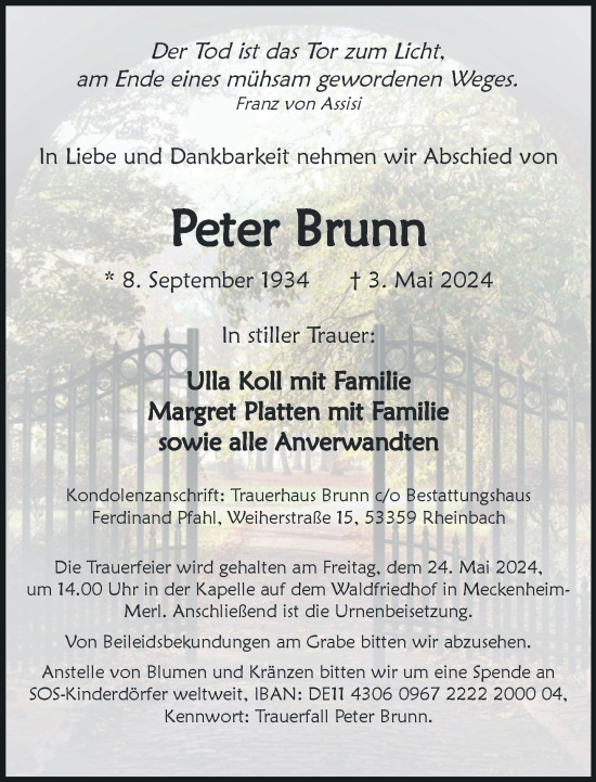 Anzeige von Peter Brunn von General-Anzeiger Bonn