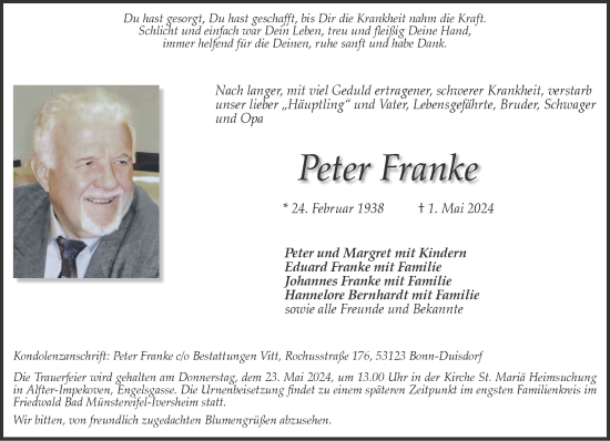Anzeige von Peter Franke von General-Anzeiger Bonn