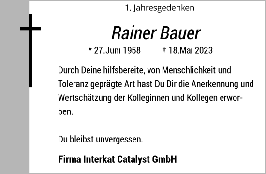 Anzeige von Rainer Bauer von General-Anzeiger Bonn
