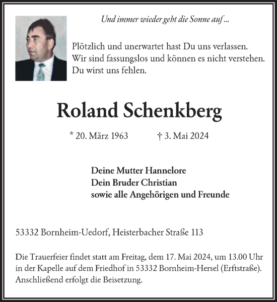 Anzeige von Roland Schenkberg von General-Anzeiger Bonn