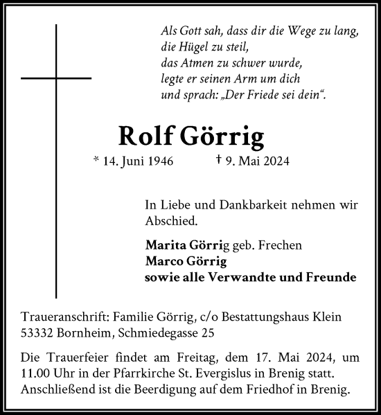 Anzeige von Rolf Görrig von General-Anzeiger Bonn