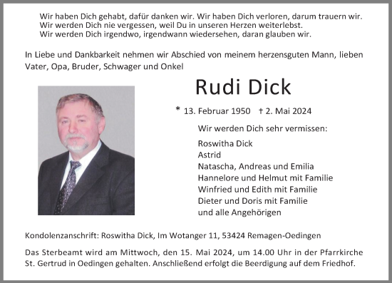 Anzeige von Rudi Dick von General-Anzeiger Bonn