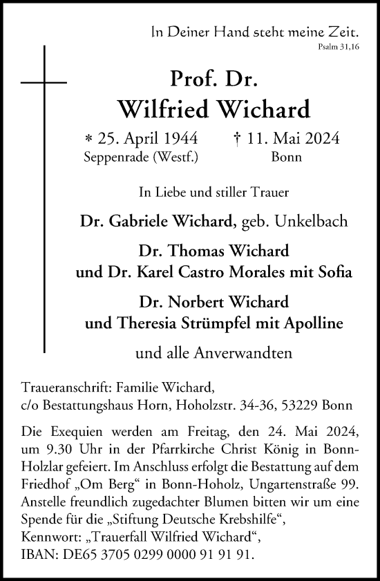Anzeige von Wilfried Wichard von General-Anzeiger Bonn
