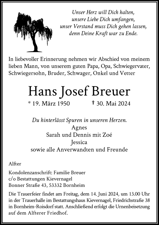 Traueranzeigen Von Hans Josef Breuer GA Trauer De