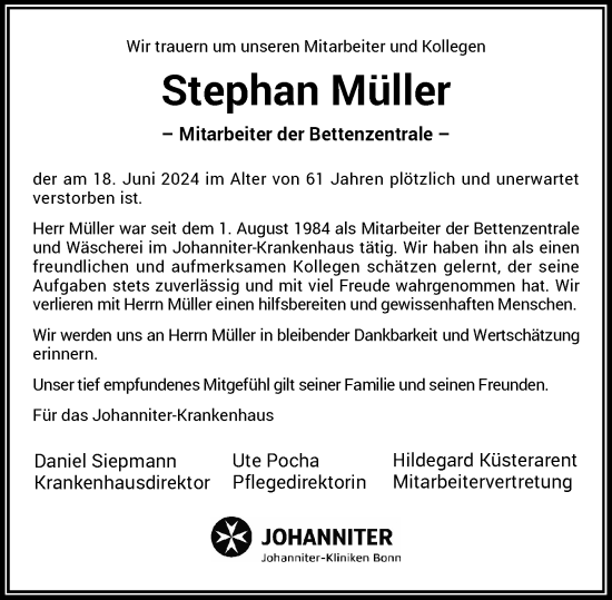 Traueranzeigen von Stephan Müller GA Trauer de