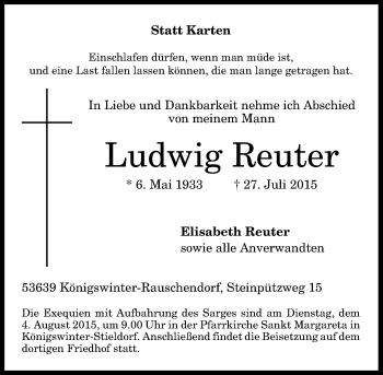 Anzeige von Ludwig Reuter von General-Anzeiger Bonn