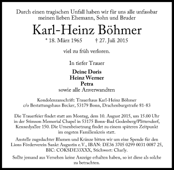 Anzeige von Karl-Heinz Böhmer von General-Anzeiger Bonn